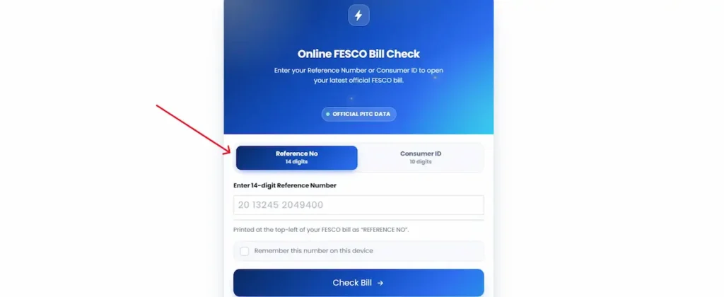 Reference No tab in FESCO bill Checker