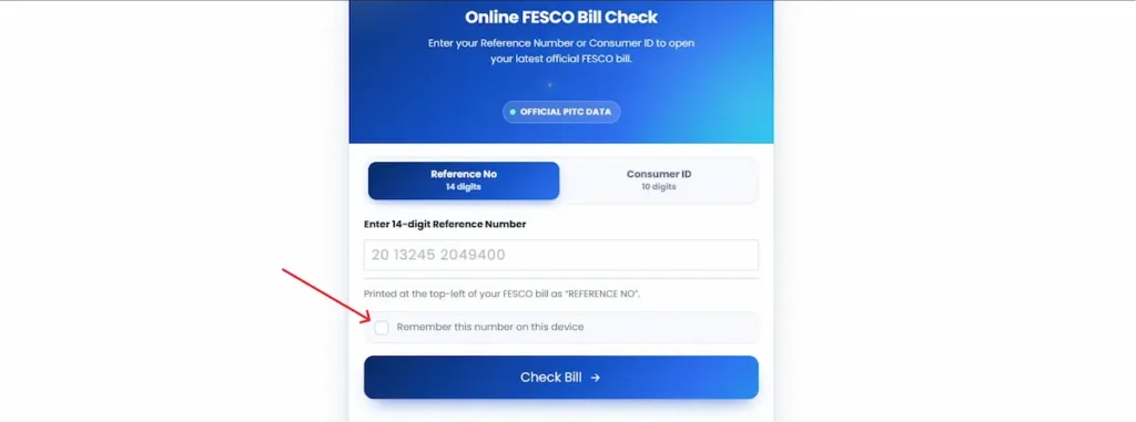 Click Remember this number on this device in our FESCO bill Checker